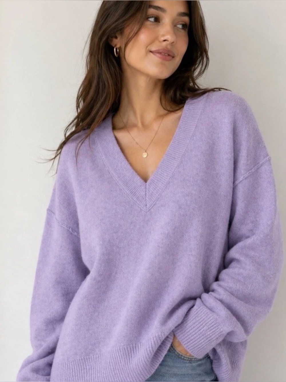 Aerie Light Purple Oversized V Neck Sweater Sz XXL